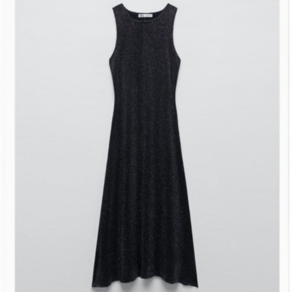 Zara Metallic Thread Knit Maxi Dress Size L